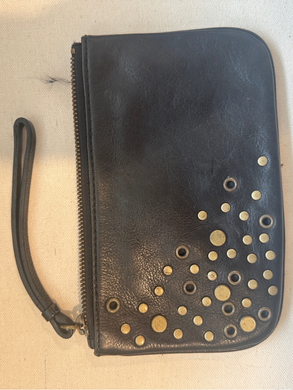Jcrew grommet Black Leather Studded Wristlet Clutch